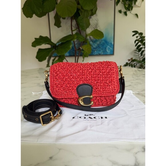 Coach Handbags - Coach Straw Soft Tabby Shoulder Crossbody Bag Red Orange Black Brass Woven CA032